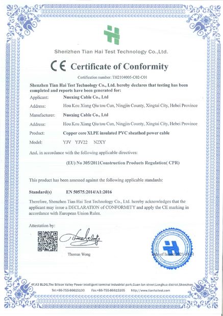 중국 Nuoxing Cable Co., Ltd 인증